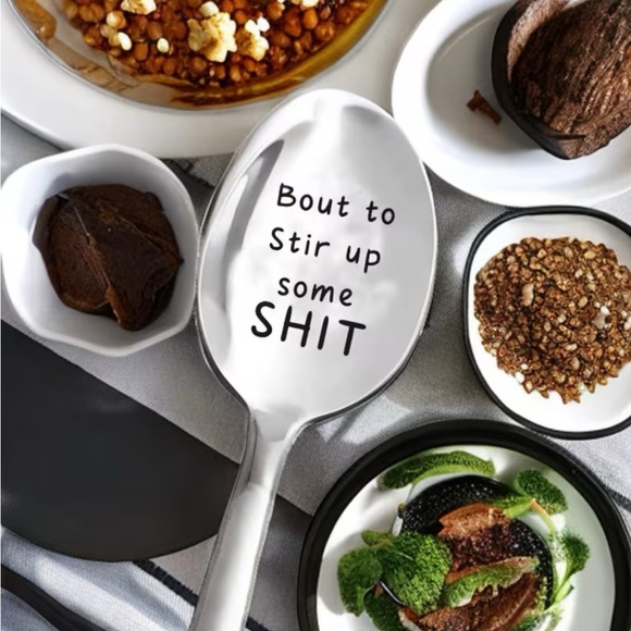 Stainless Steel Spoon "Bout to Stir Up Some Shit" Polish Finished NIP - Picture 3 of 4